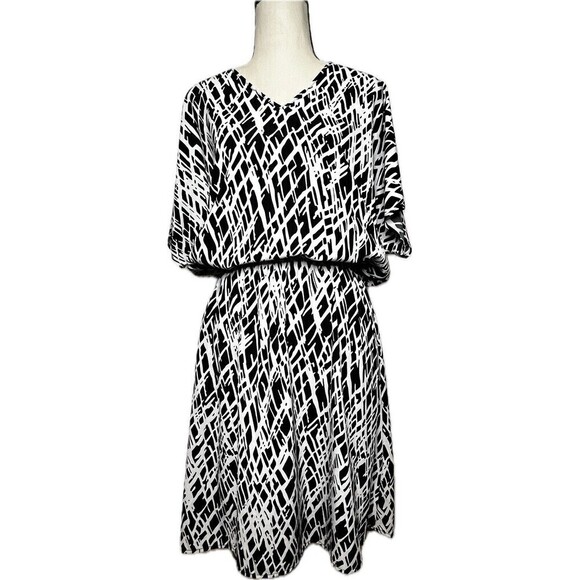 Logo‎ By Lori Goldstein V-Neck Dolman Sleeve High-Low Hem Elastic Waist Dress S - Picture 1 of 11